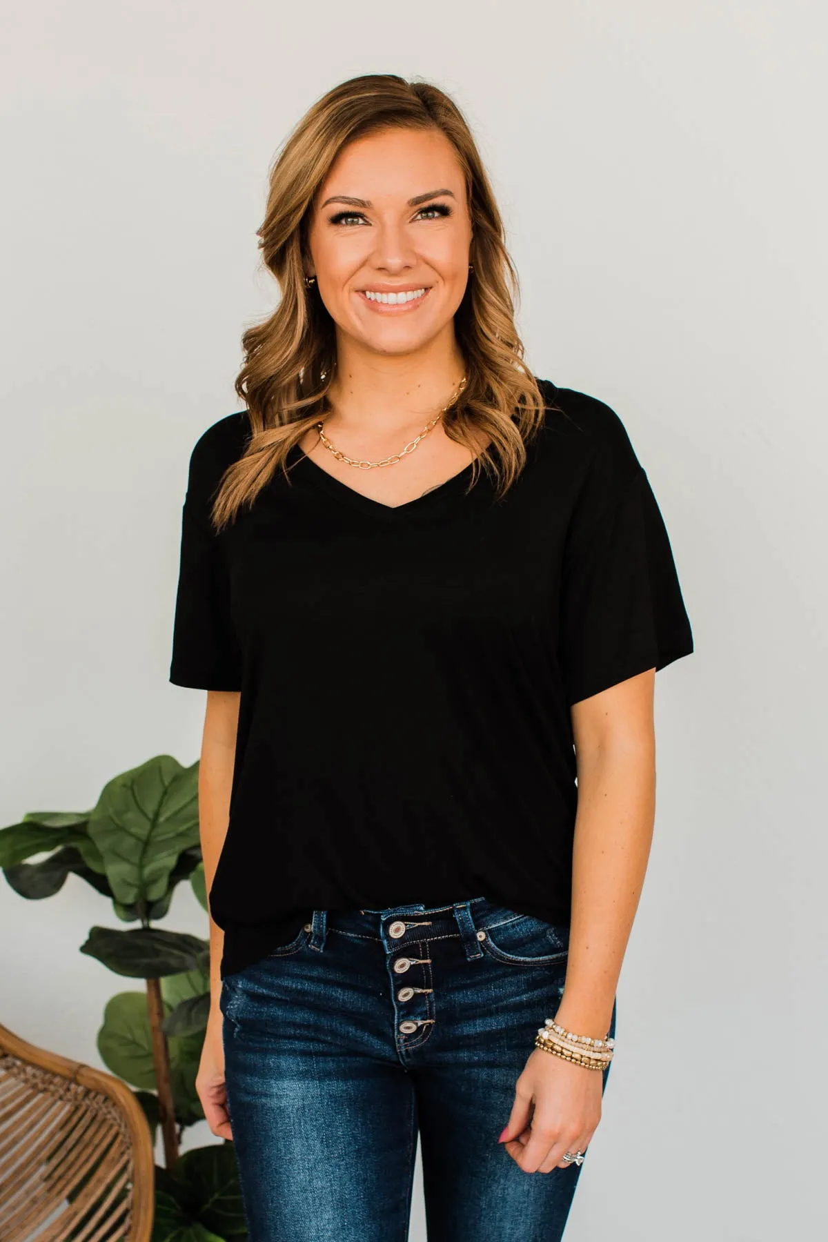 Always Essential V-Neck Top- Black
