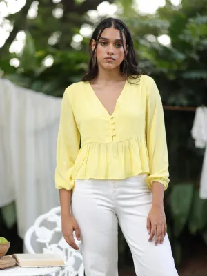 Balloon Sleeve V Neck Top