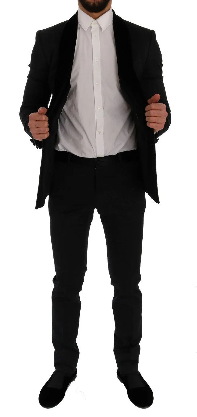 Black Brocade Double Breasted Slim Suit
