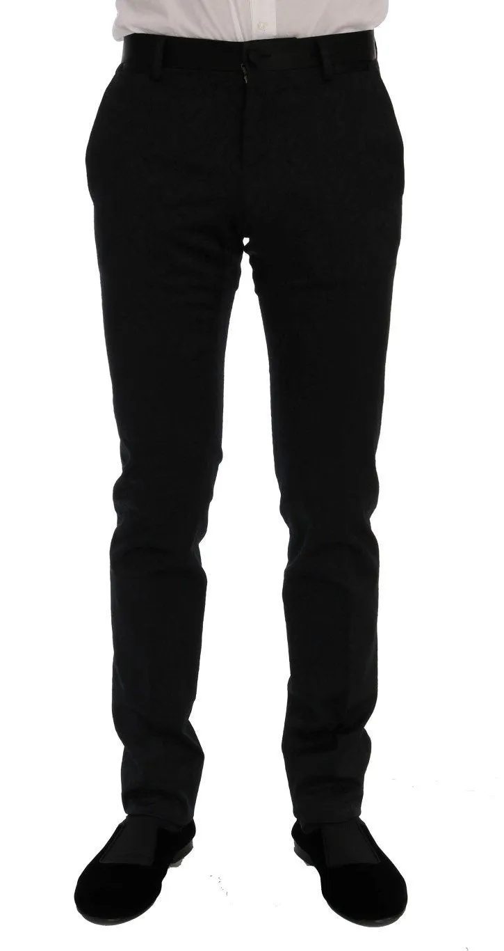 Black Brocade Double Breasted Slim Suit
