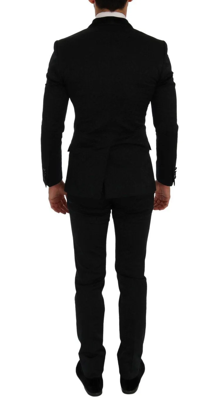 Black Brocade Double Breasted Slim Suit