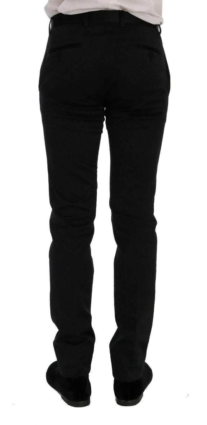 Black Brocade Double Breasted Slim Suit
