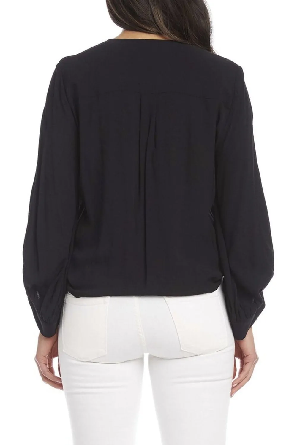 Black Buttoned Full Sleeve Top With Tie Knot At Bottom