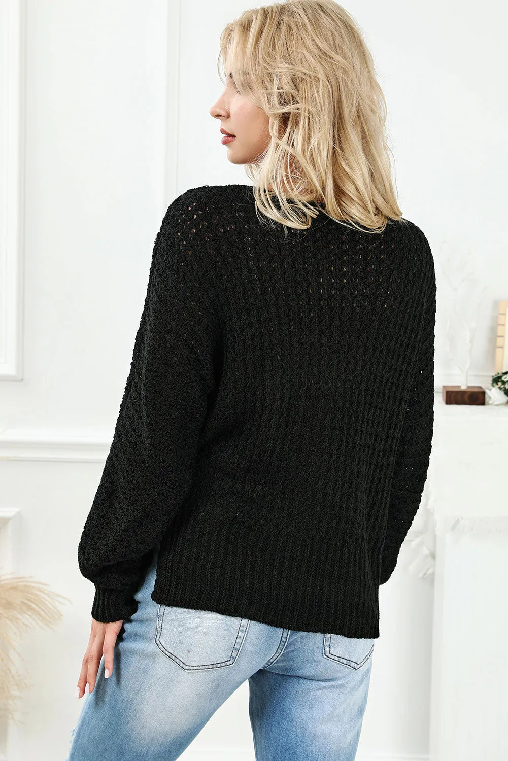 Black Loose Knitted V Neck Sweater