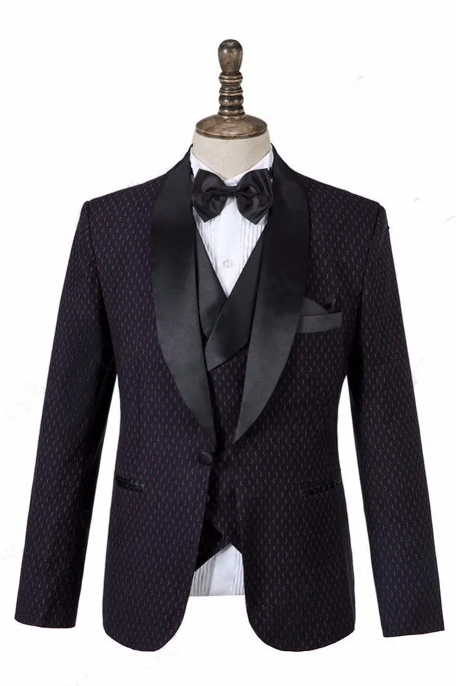 Black Shawl Lapel Three-piece Wedding Tuxedo for Men