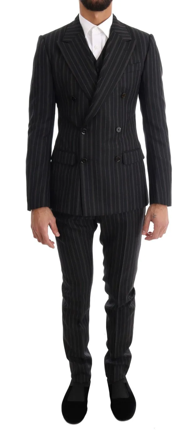 Black Striped Double Breasted 3 Piece Suit