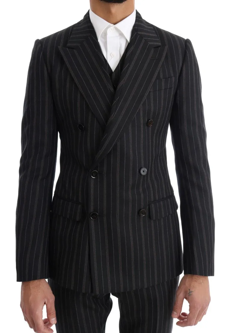 Black Striped Double Breasted 3 Piece Suit