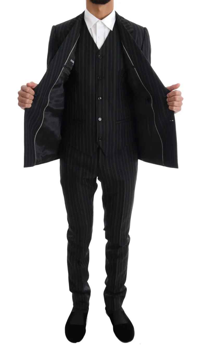 Black Striped Double Breasted 3 Piece Suit