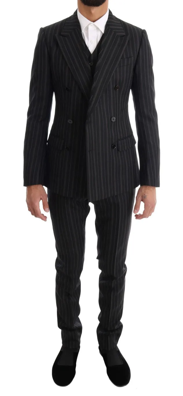 Black Striped Double Breasted 3 Piece Suit