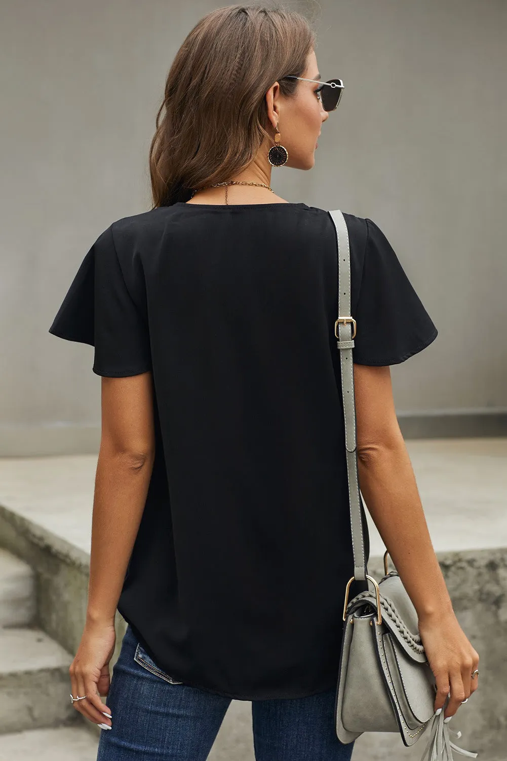 Black V Neck Short Sleeve Tee