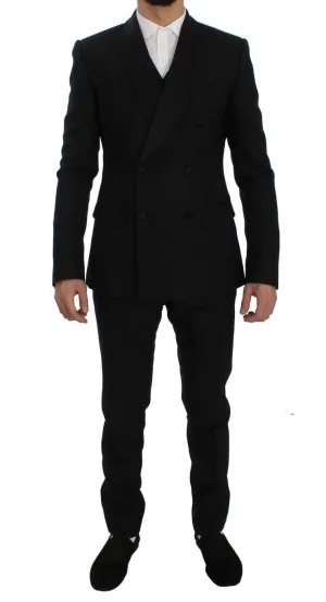Black Wool Silk Slim Fit 3 Piece Suit
