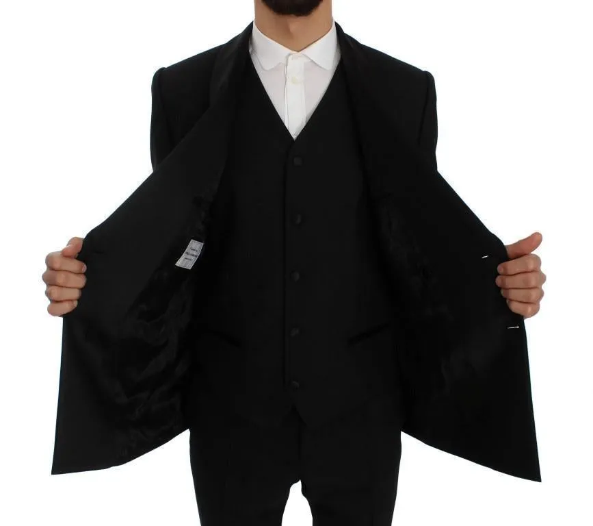 Black Wool Silk Slim Fit 3 Piece Suit