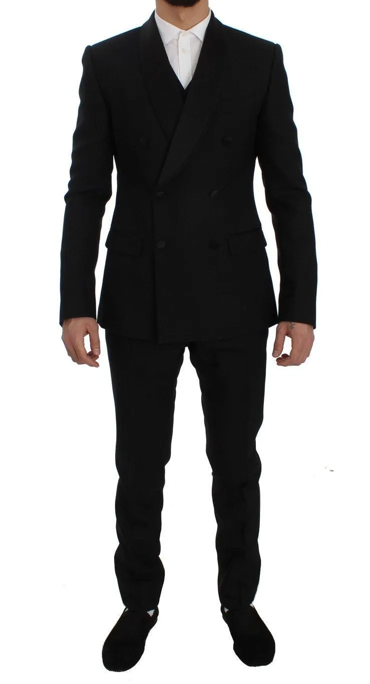 Black Wool Silk Slim Fit 3 Piece Suit