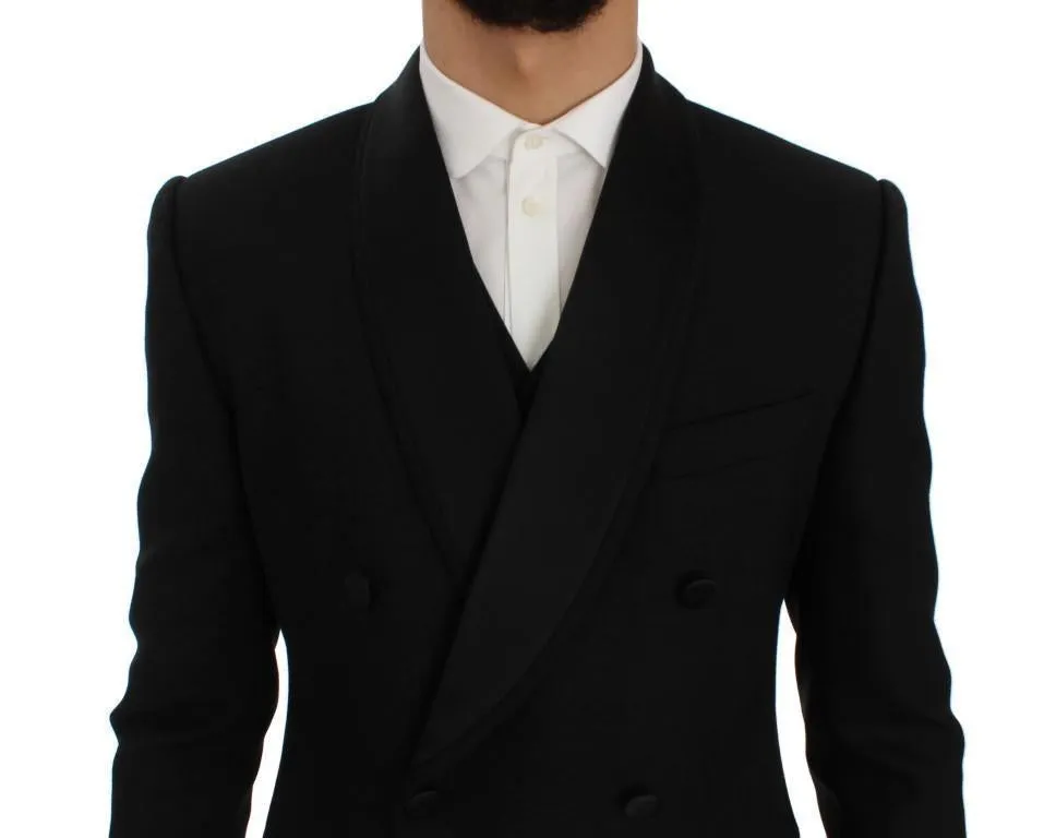 Black Wool Silk Slim Fit 3 Piece Suit
