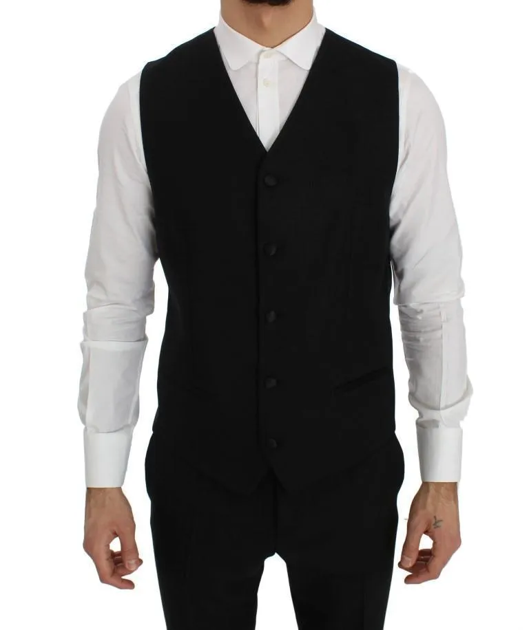 Black Wool Silk Slim Fit 3 Piece Suit