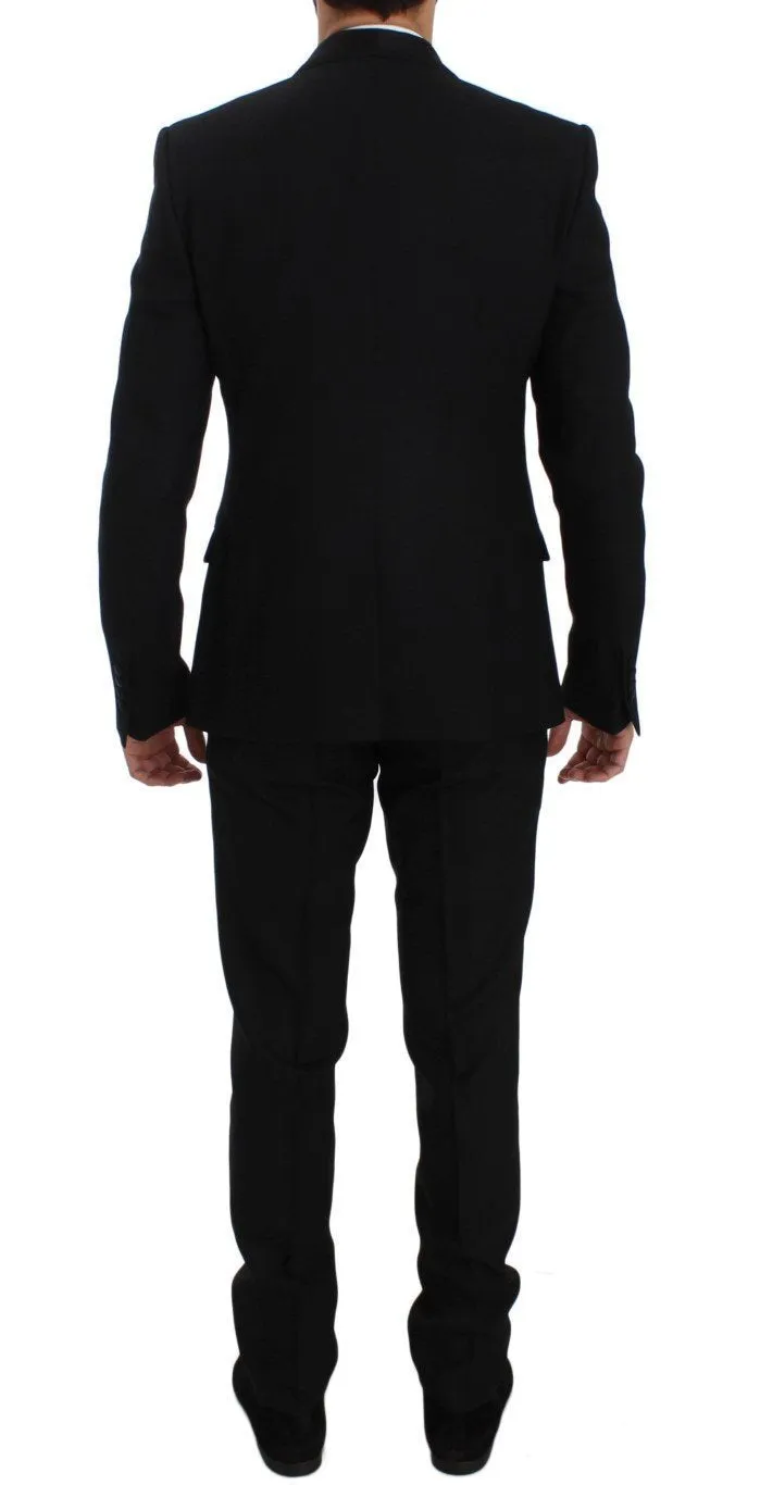 Black Wool Silk Slim Fit 3 Piece Suit