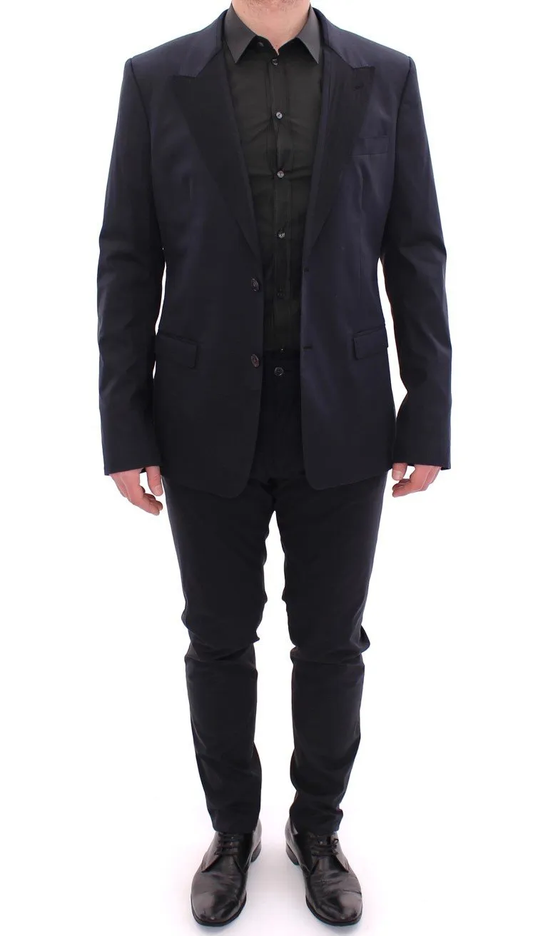 Blue Silk Stretch Two Button Slim Fit Suit