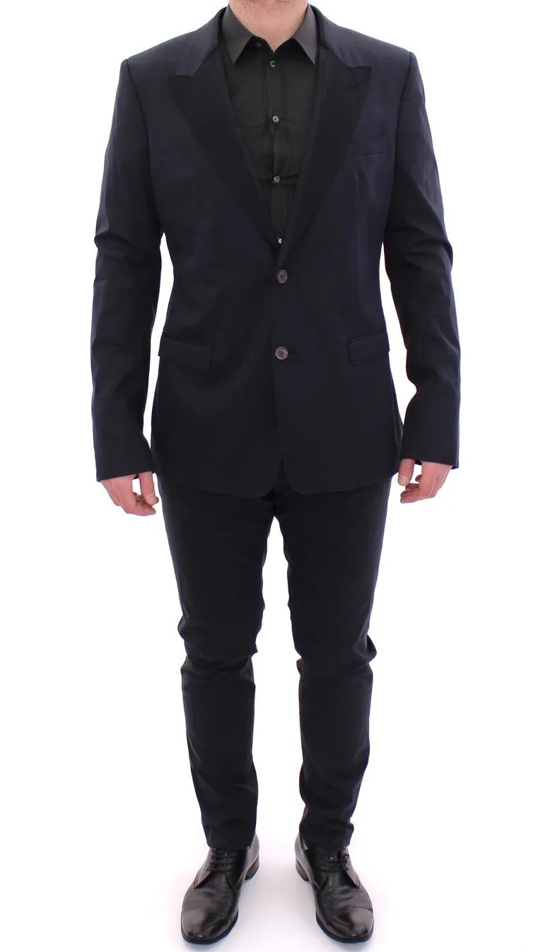 Blue Silk Stretch Two Button Slim Fit Suit