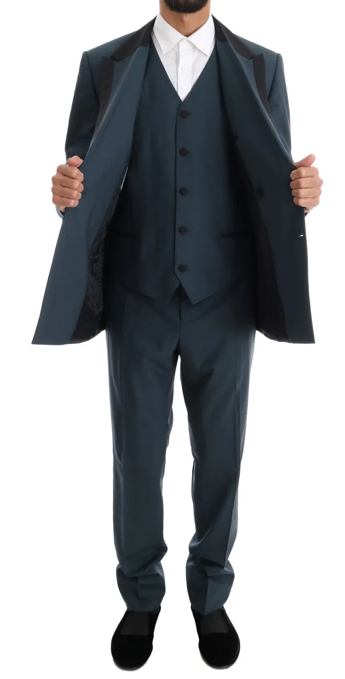 Blue Wool Double Breasted 3 Piece Suit
