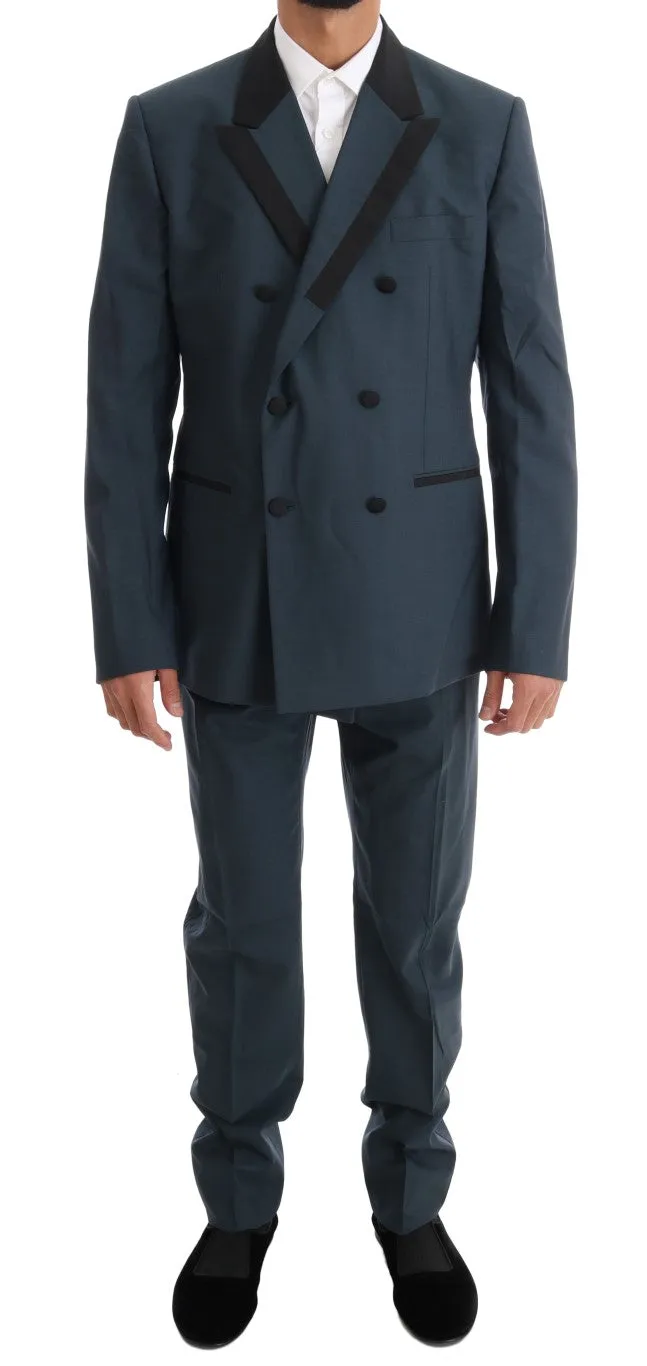Blue Wool Double Breasted 3 Piece Suit