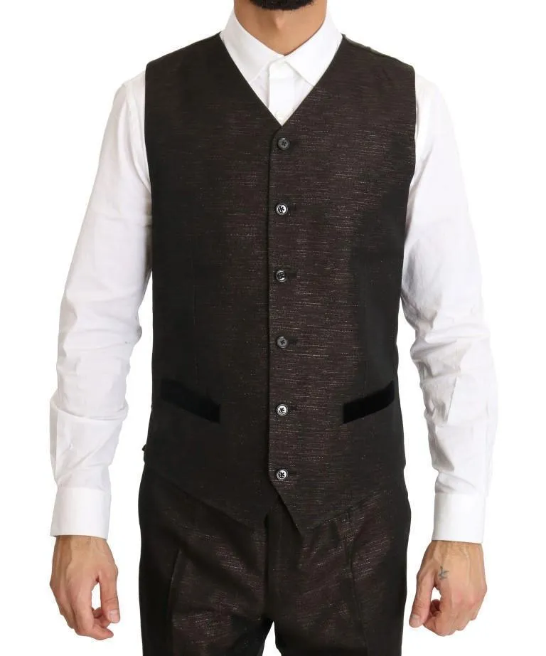 Brown Double Breasted Slim Fit Suit