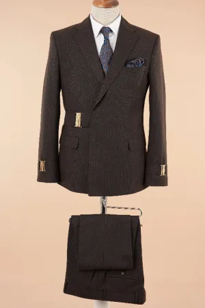 Brown Notched Lapel Slim Fit Two Pieces Prom Suits with Belt