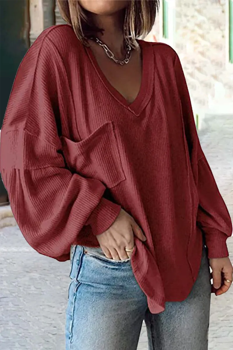 Casual Solid Solid Color V Neck Tops(8 Colors)
