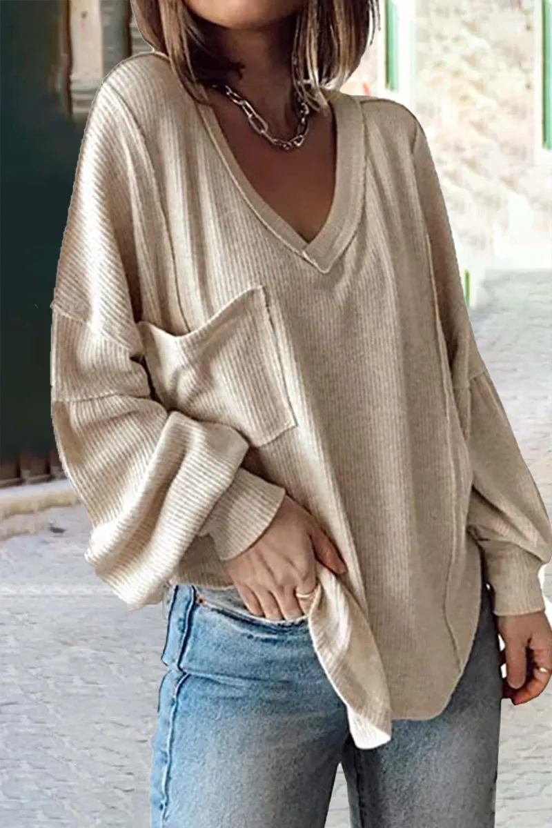 Casual Solid Solid Color V Neck Tops(8 Colors)