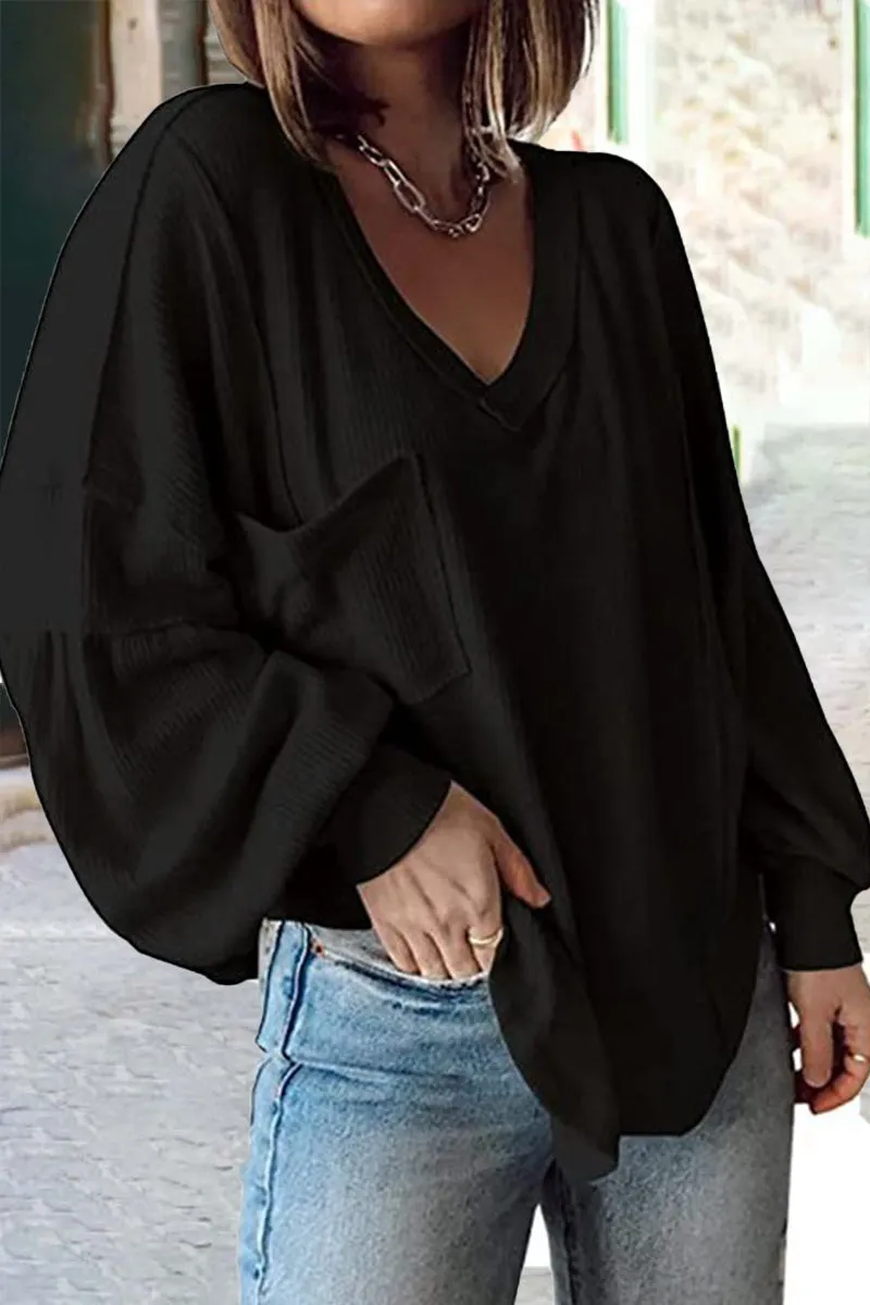 Casual Solid Solid Color V Neck Tops(8 Colors)