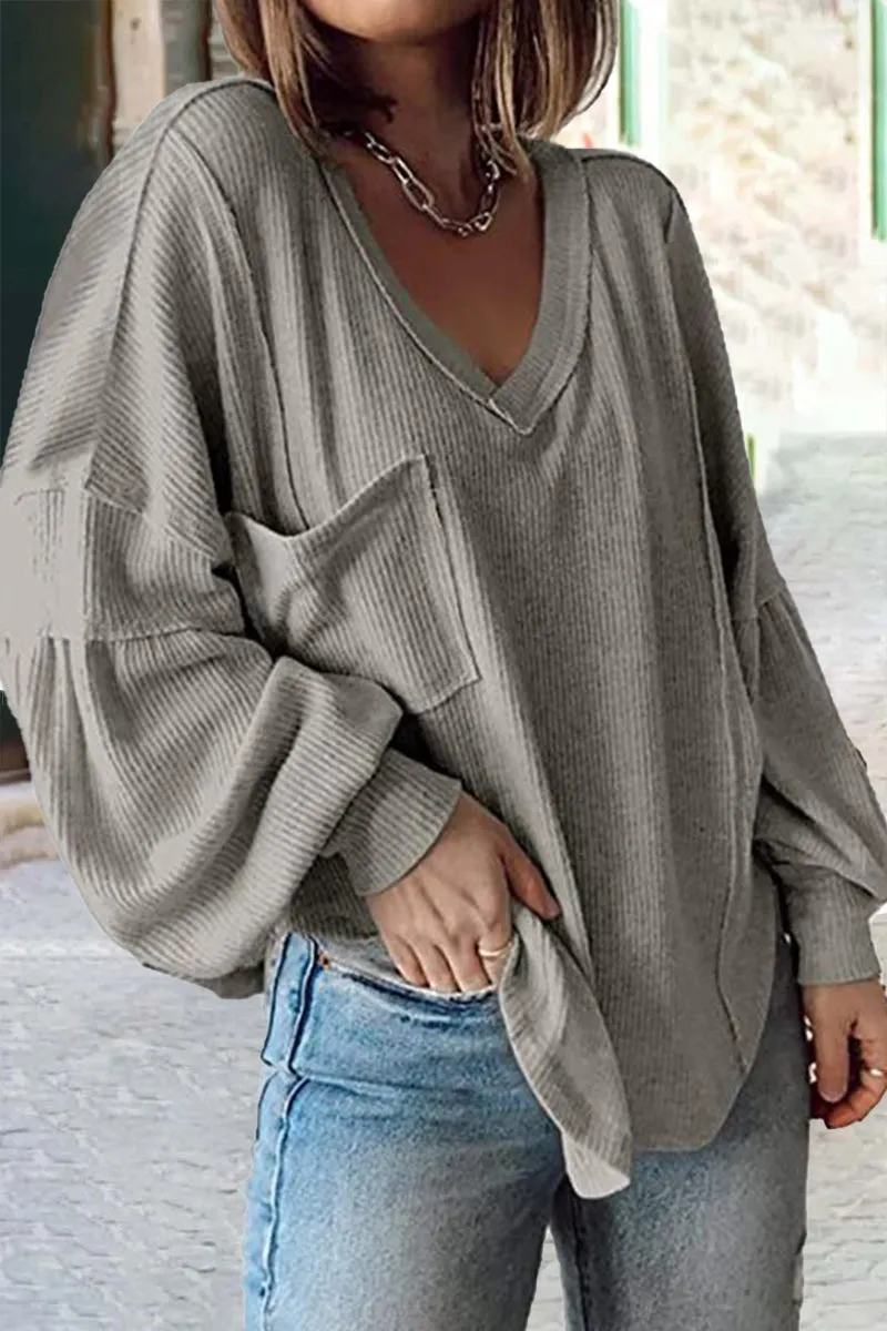 Casual Solid Solid Color V Neck Tops(8 Colors)