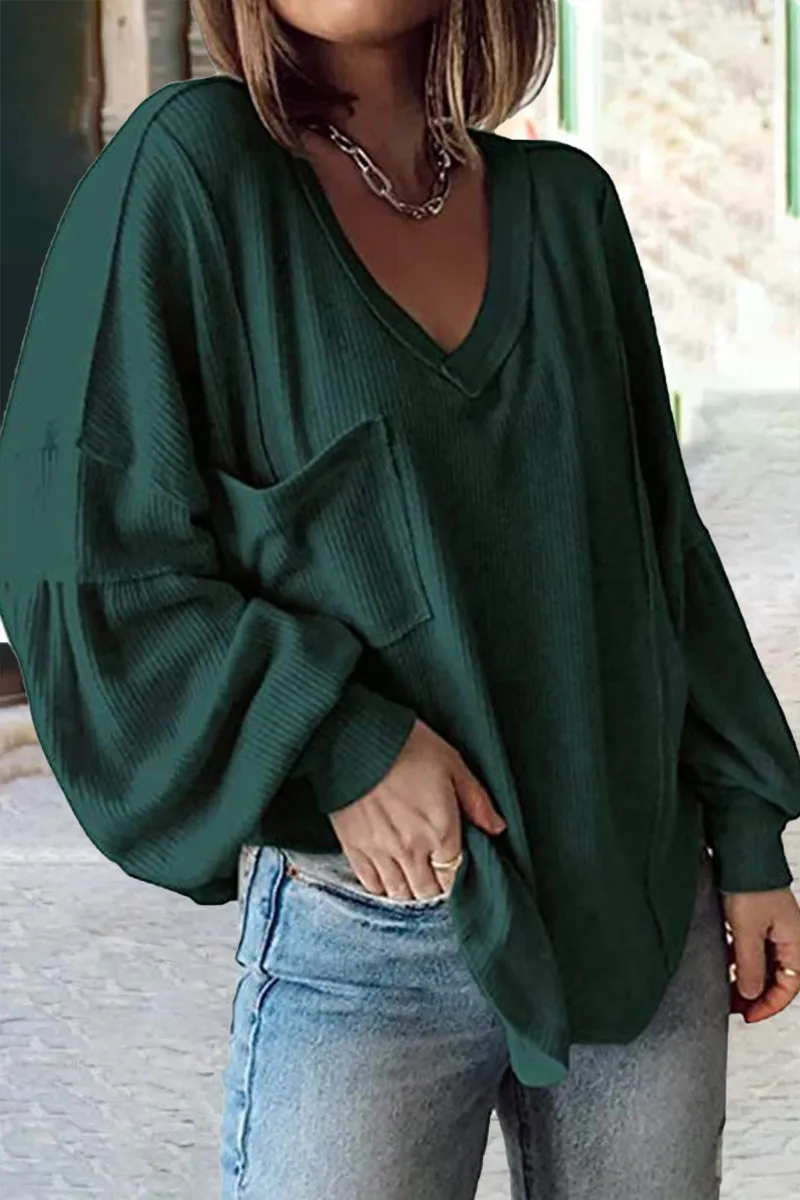 Casual Solid Solid Color V Neck Tops(8 Colors)