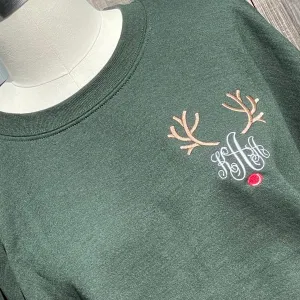 Christmas Reindeer Embroidered Sweatshirt - Ugly Sweaters