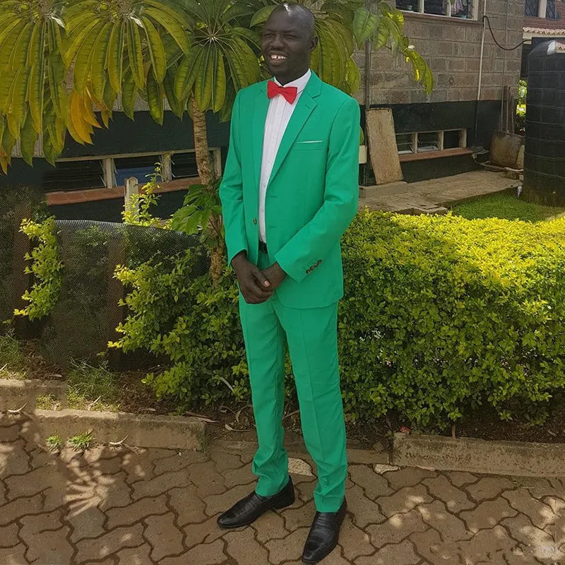 Classy Green Simple Notched Lapel Bespoke Mens Suits Sale Online