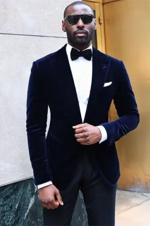 Classy Velvet Peaked Lapel Slim Fit Men's Prom Suits