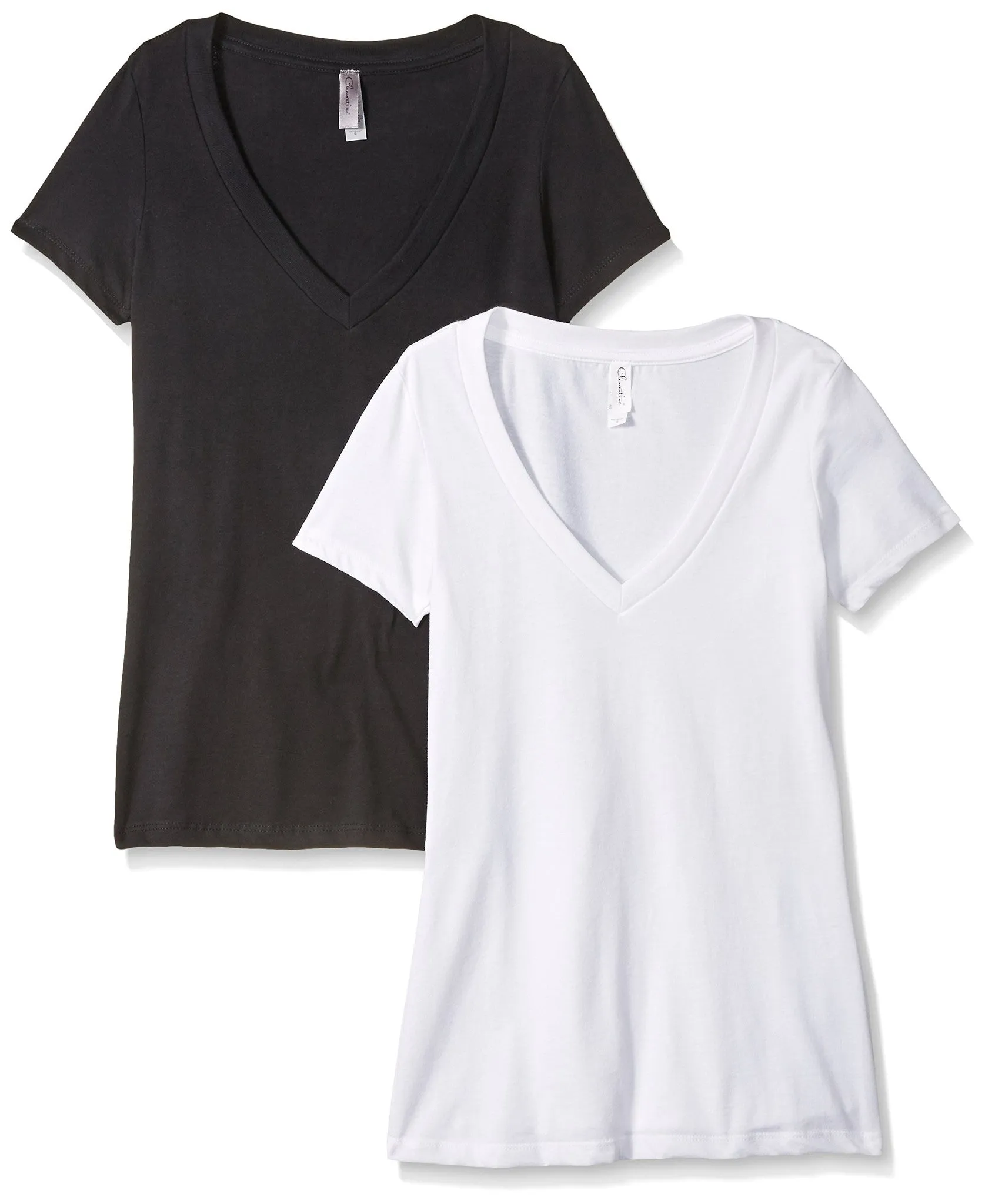 Clementine Women's Petite Plus Deep V Neck Tee (Pack of 2)
