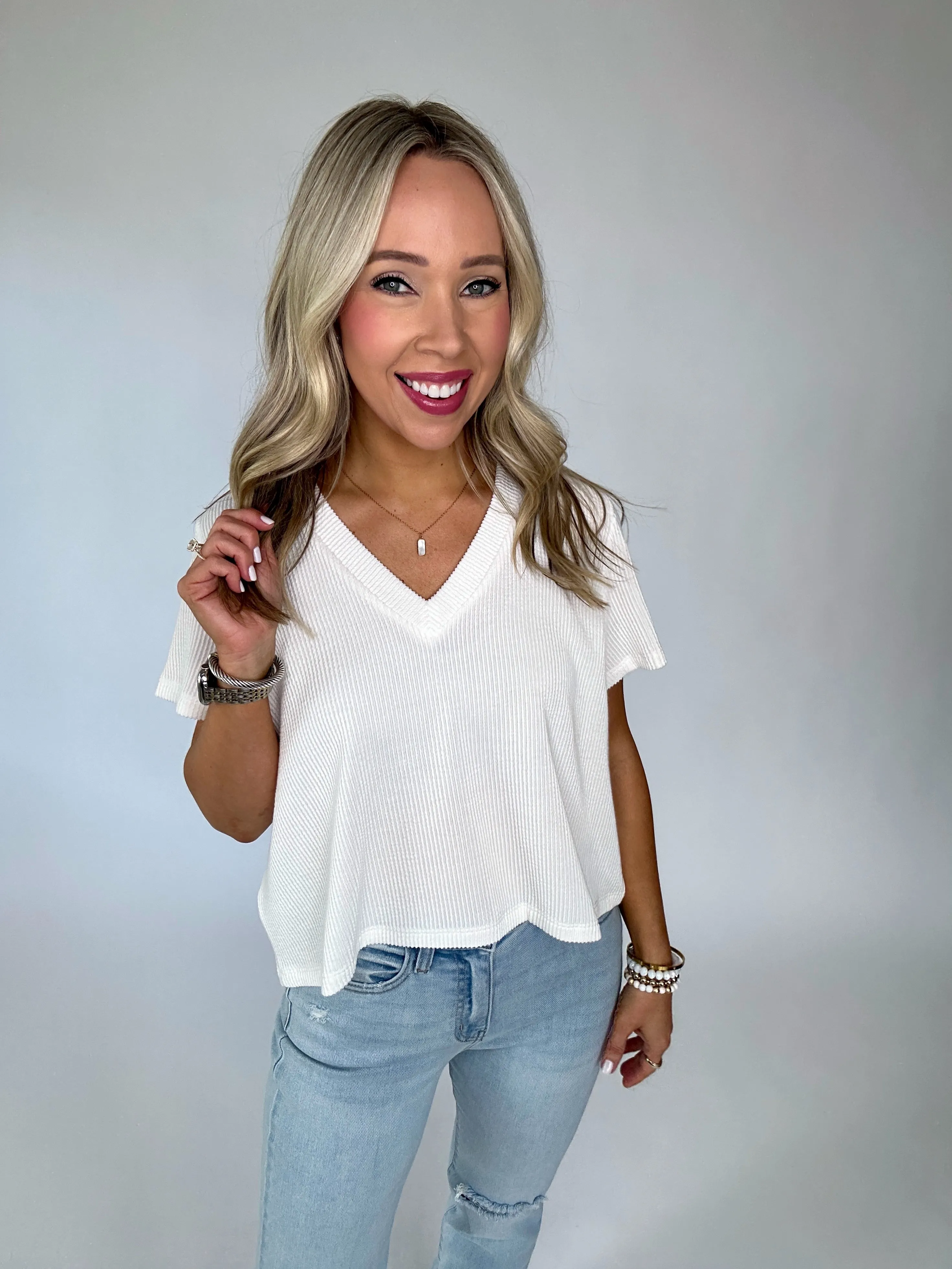Cloud Nine V Neck Tee - Off White