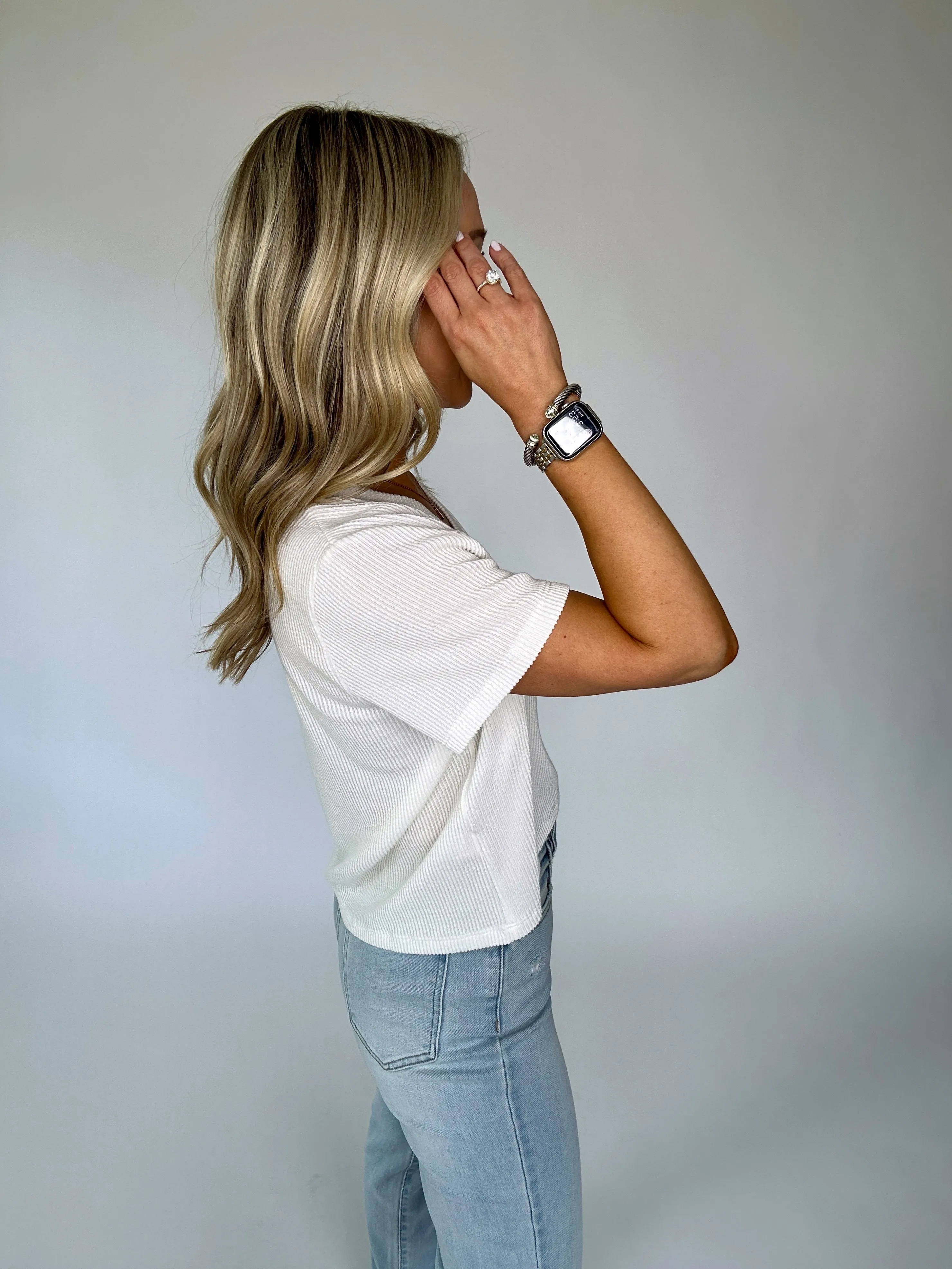 Cloud Nine V Neck Tee - Off White