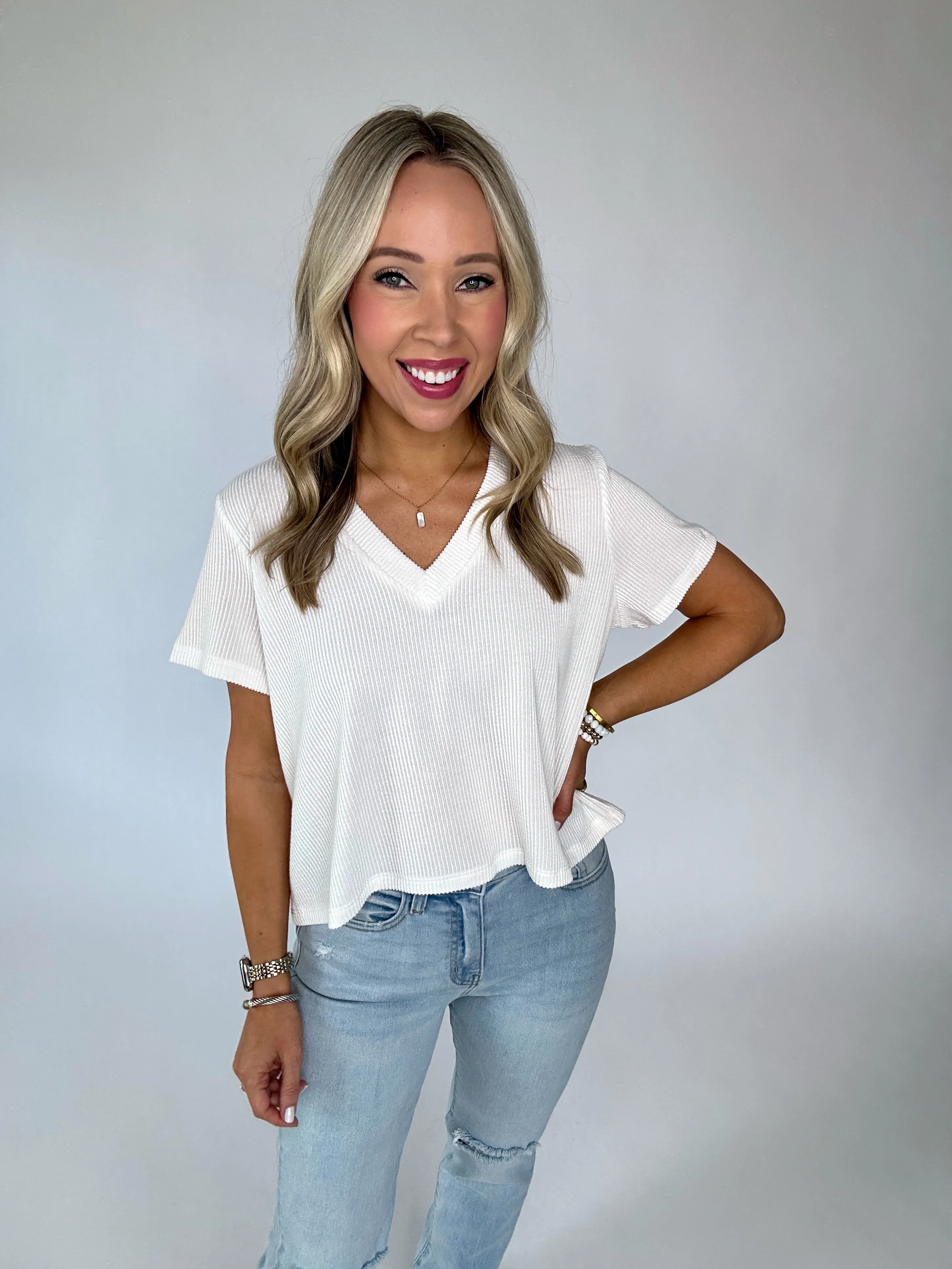 Cloud Nine V Neck Tee - Off White