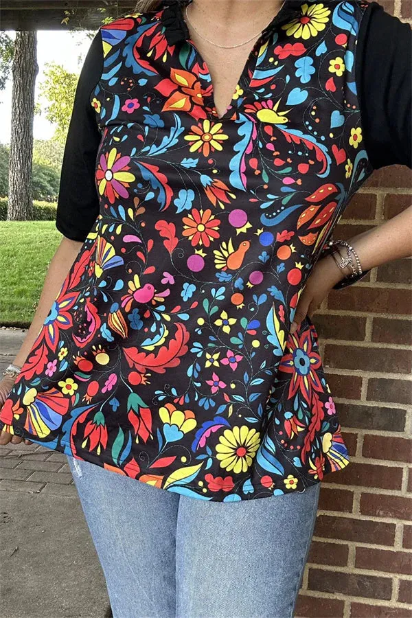 Colorful v-neck blouse