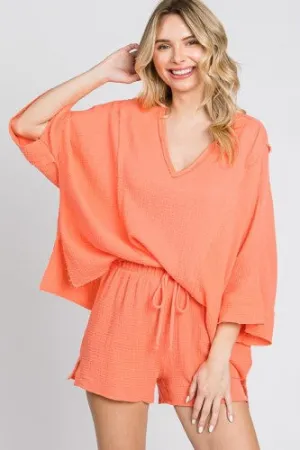 Coral Gauze V Neck Dolman