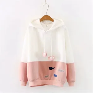 CUTE FISH EMBROIDERED LONG SLEEVE HOODIE UB2661