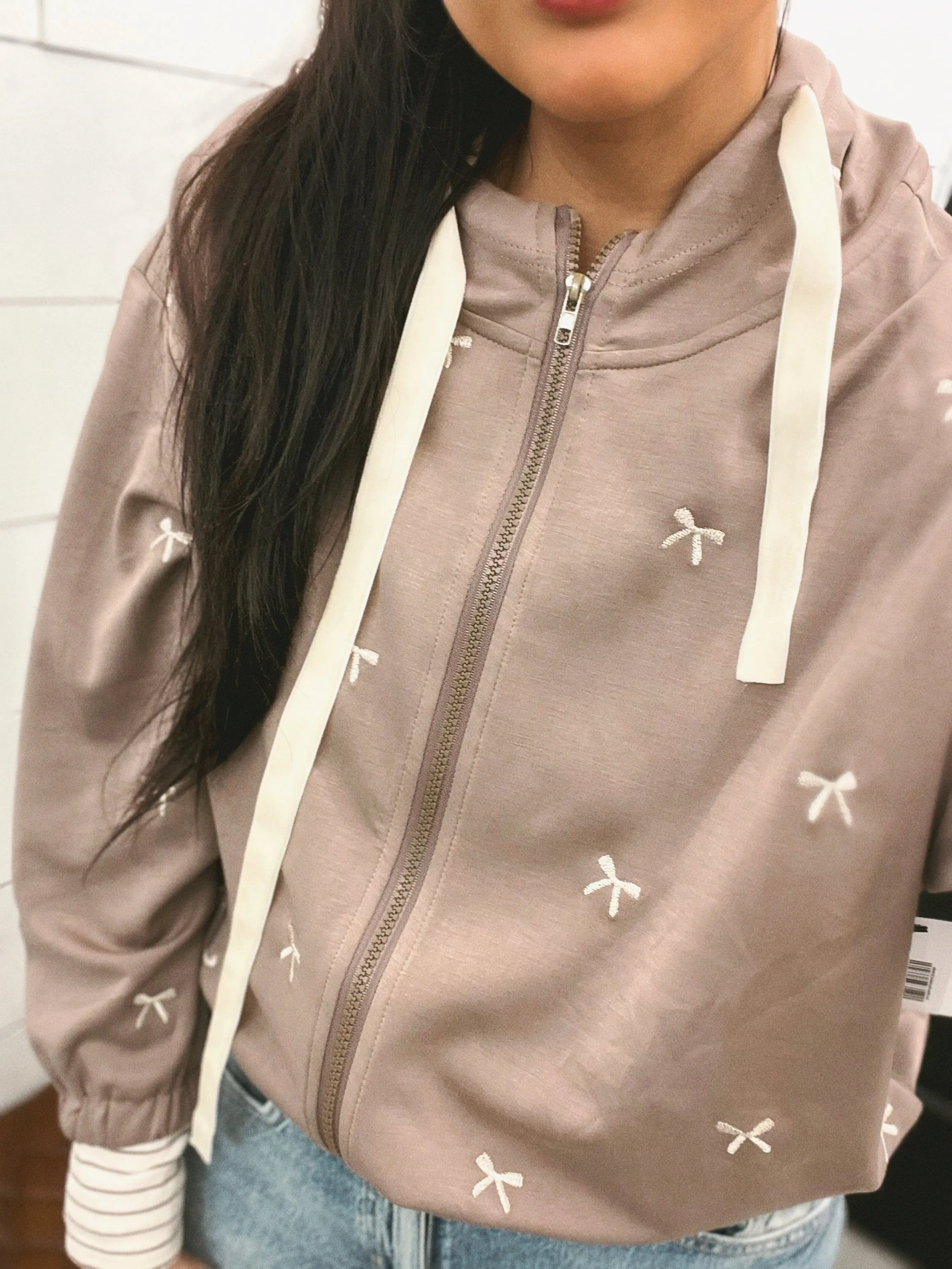 Dani Ribbon Embroidered Zip Hoodie