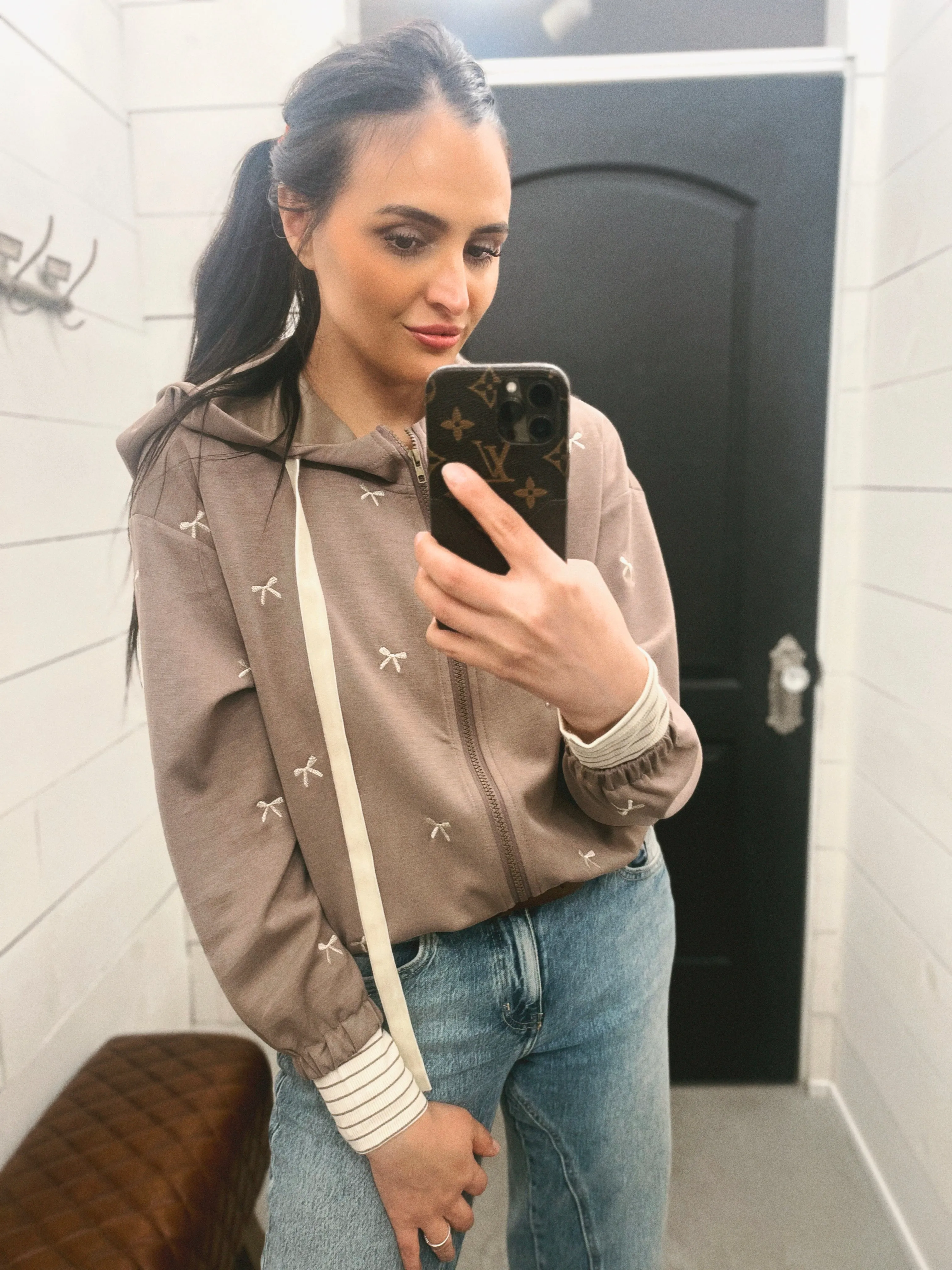 Dani Ribbon Embroidered Zip Hoodie
