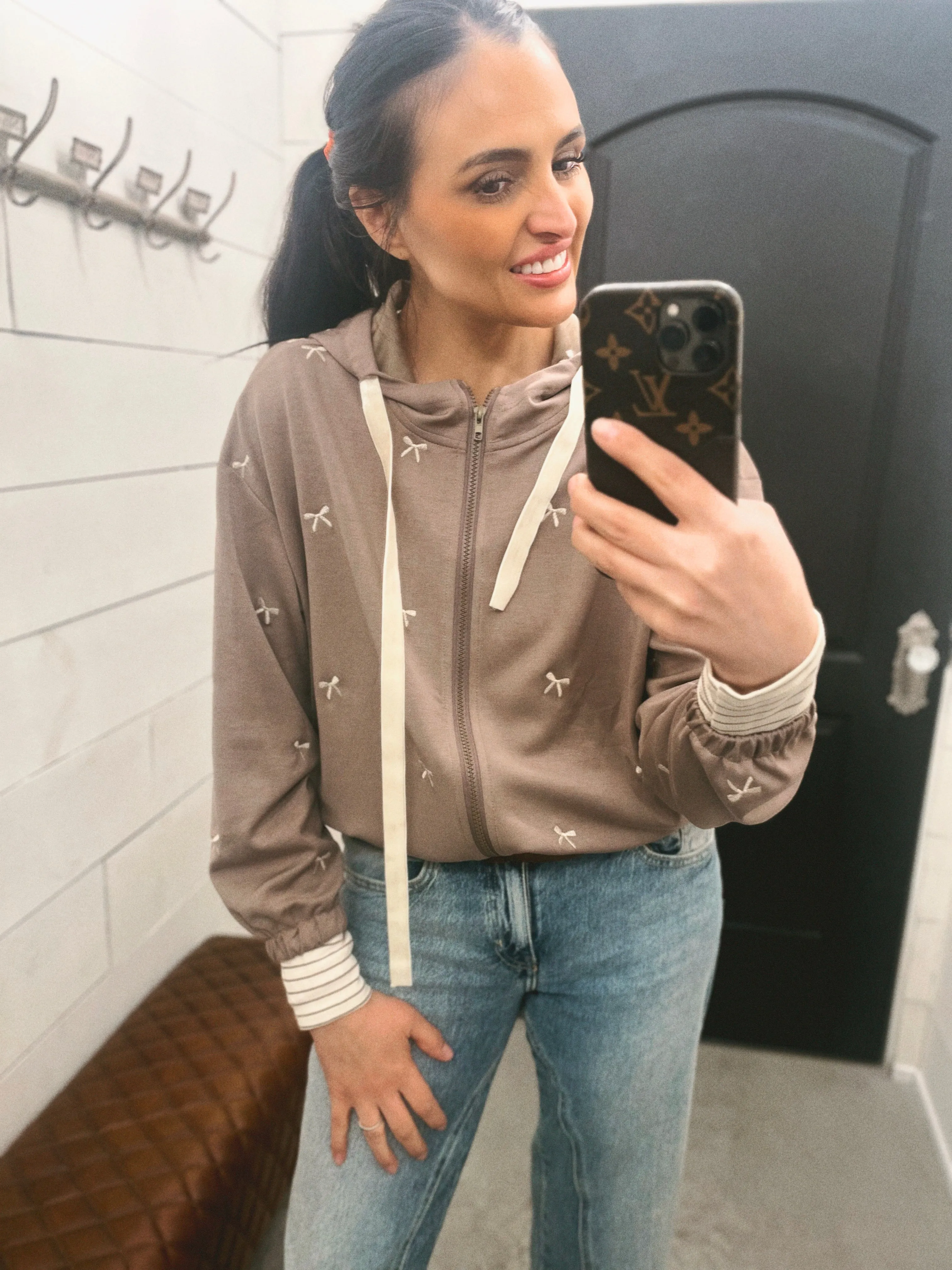 Dani Ribbon Embroidered Zip Hoodie