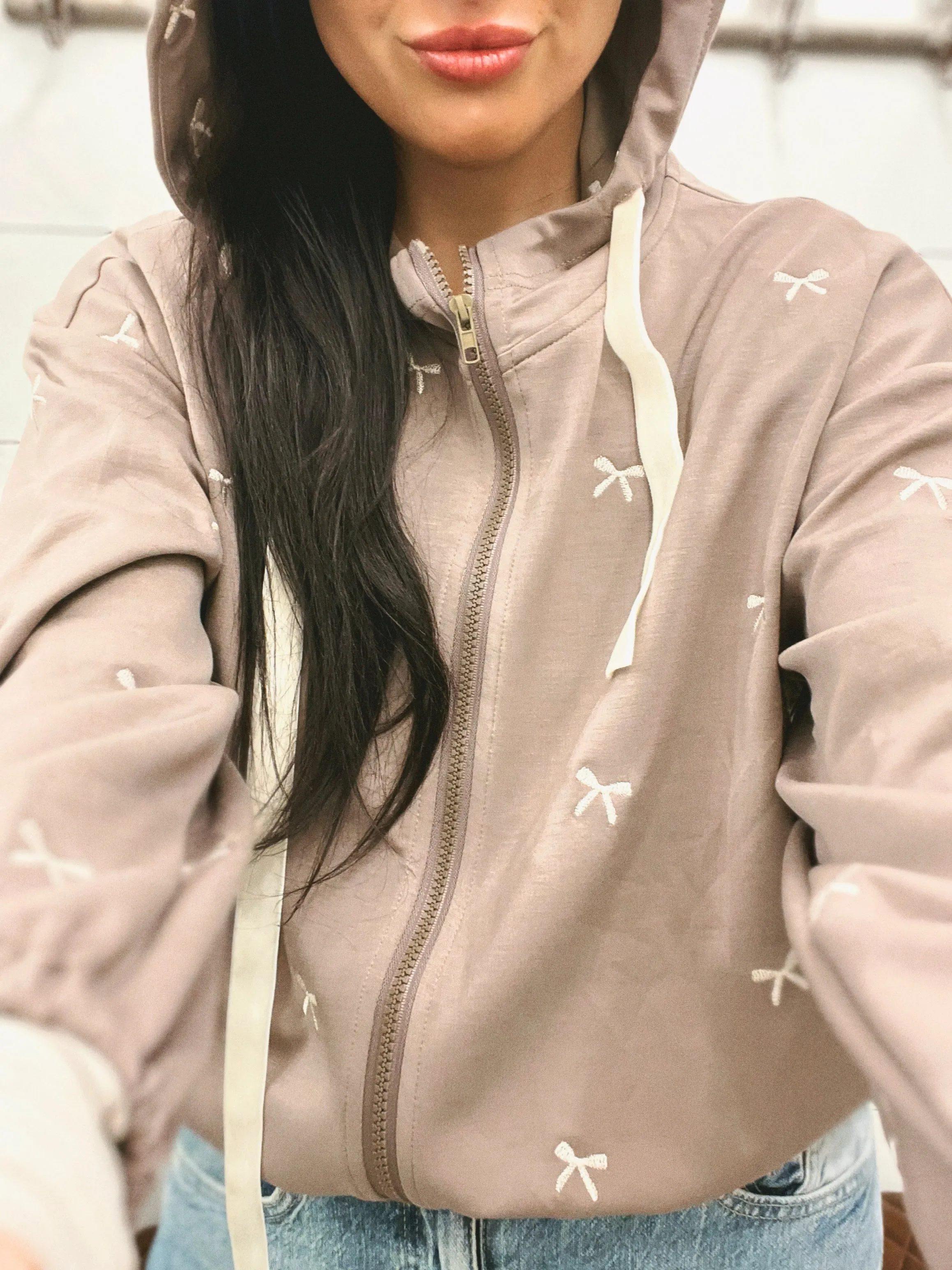 Dani Ribbon Embroidered Zip Hoodie