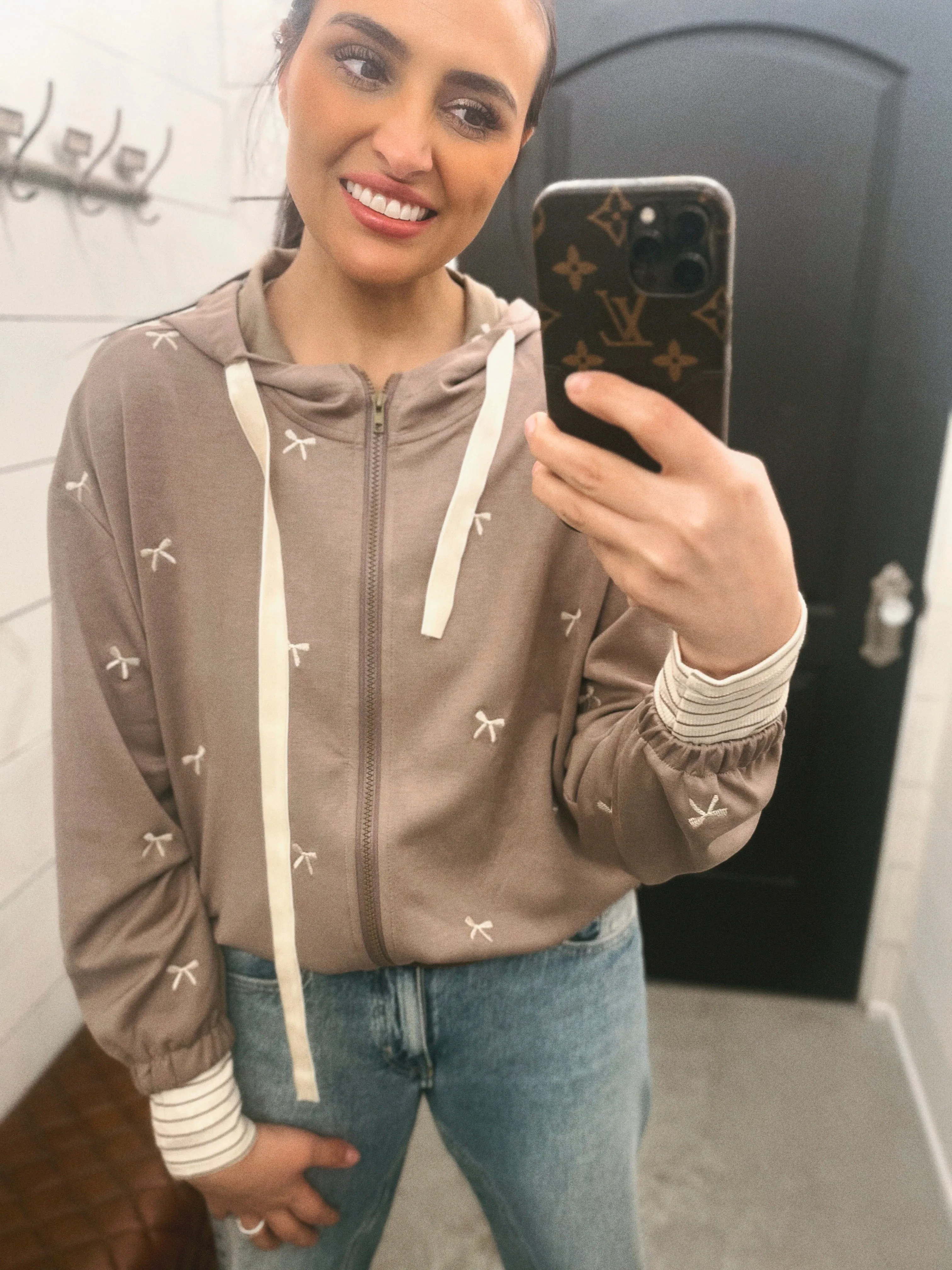 Dani Ribbon Embroidered Zip Hoodie