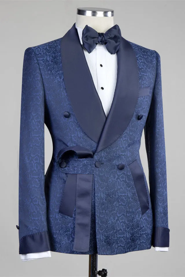 Dark Navy Slim Fit Double Breasted Fashion Men Suits for Wedding