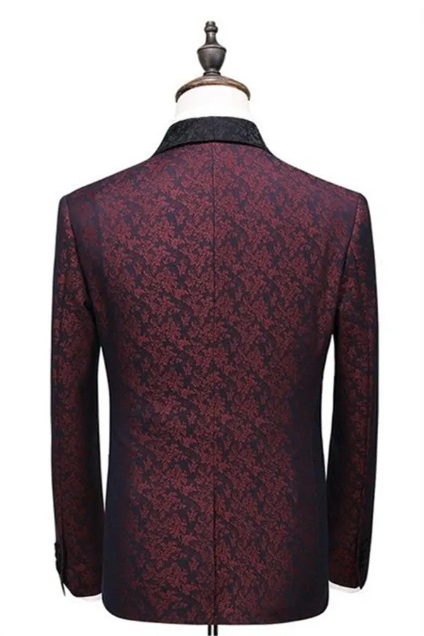 Designer Men's Suits Burgundy Check Design Prom Suits Three Pieces One Button Formal Tuxedos