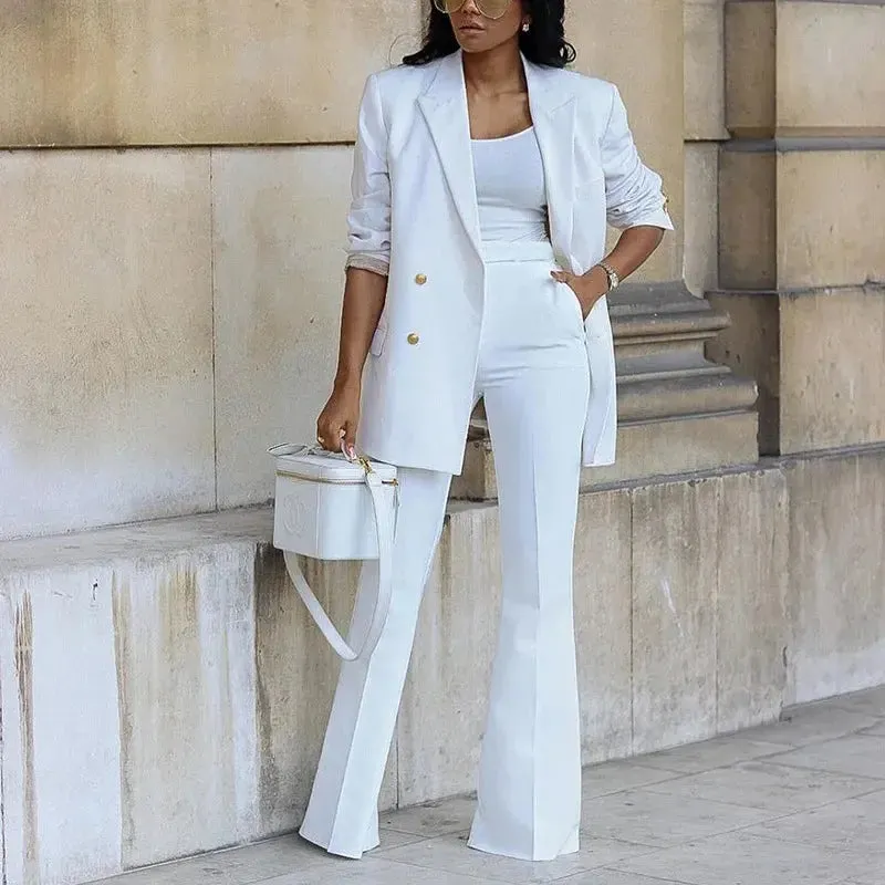 Double Breasted Jacket and Wide-leg Pants Suit