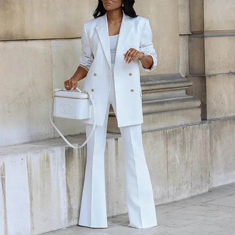 Double Breasted Jacket and Wide-leg Pants Suit